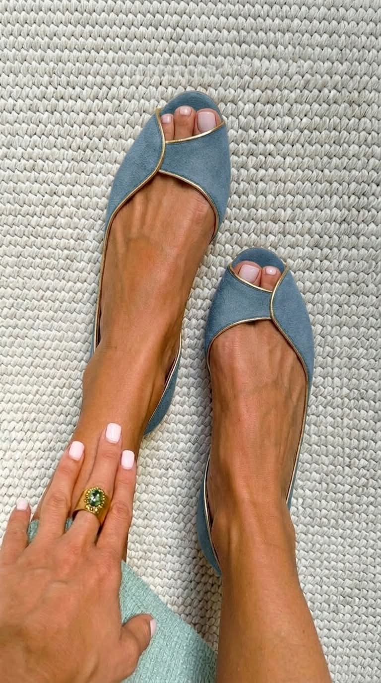 Beige and Gold Suede Open-Toe D'Orsay Flats