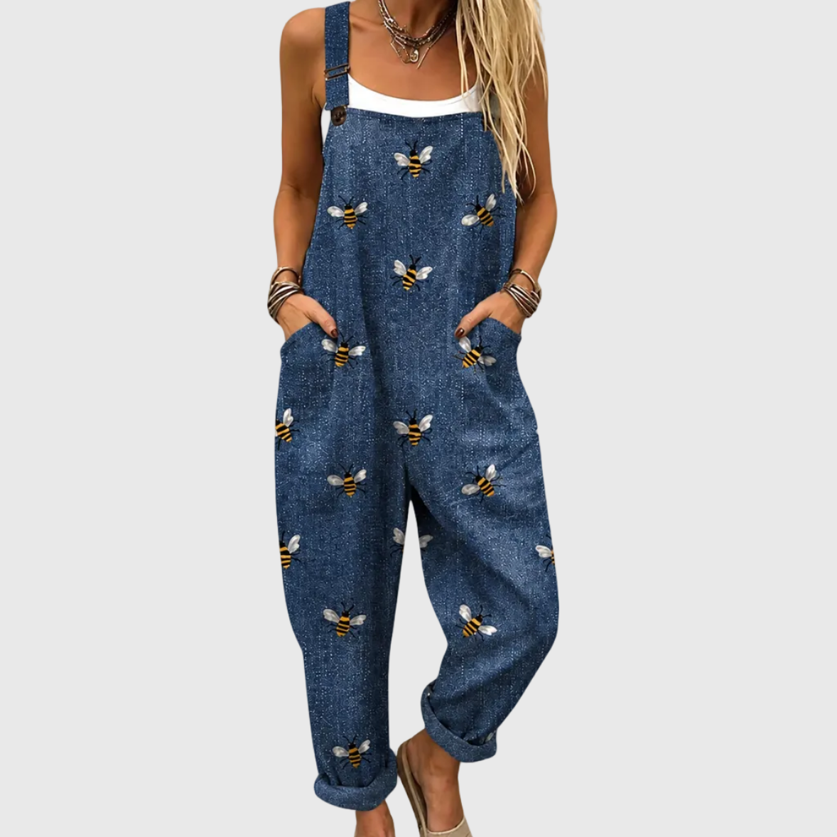 Barbara blue patterned overalls