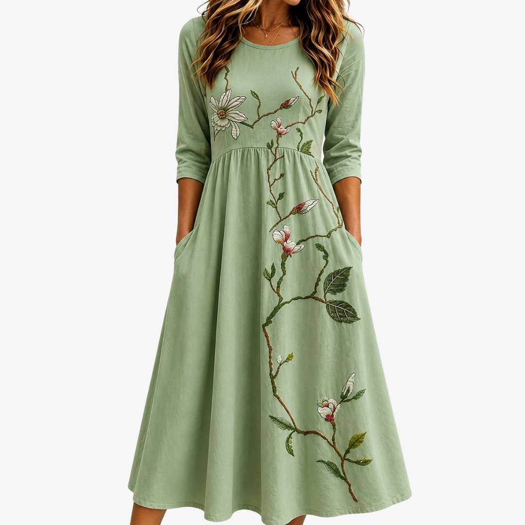 Sage Green Floral Midi Dress