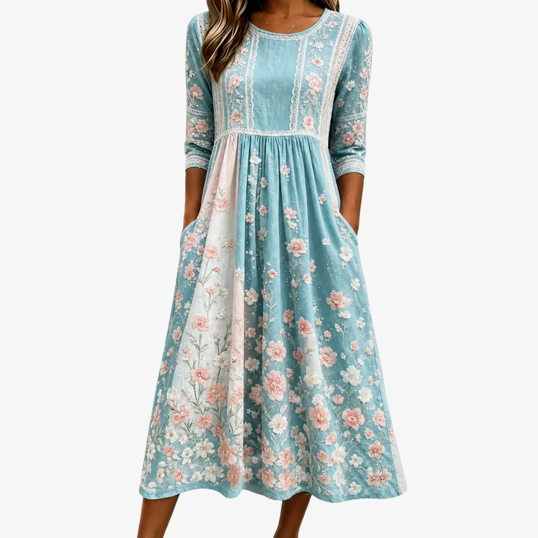Spring Floral Patchwork Midi Dress