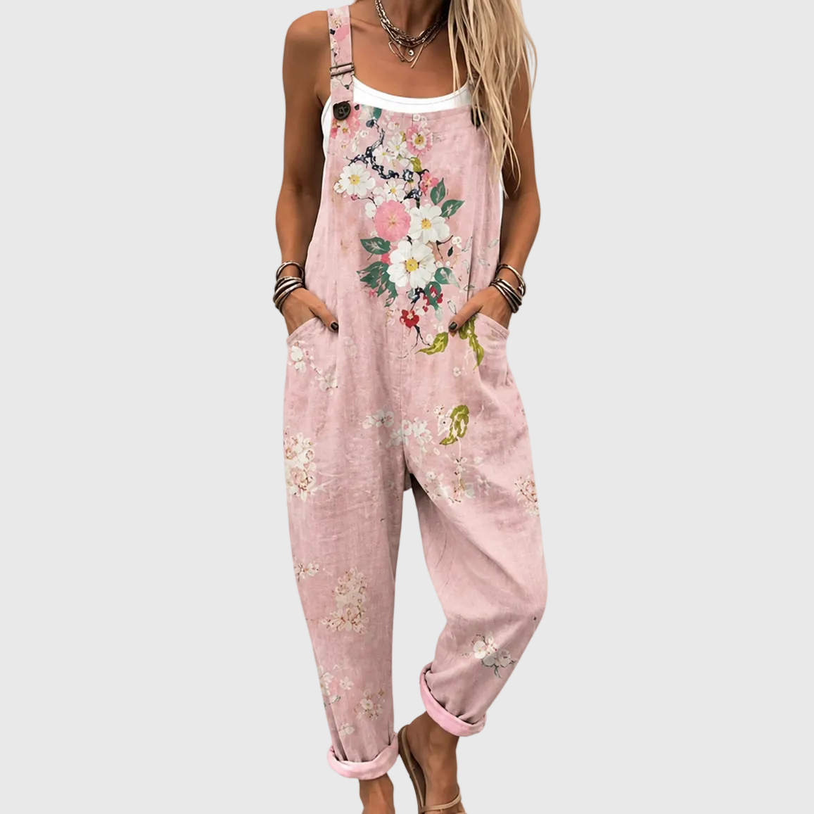 Clara pink floral dungarees