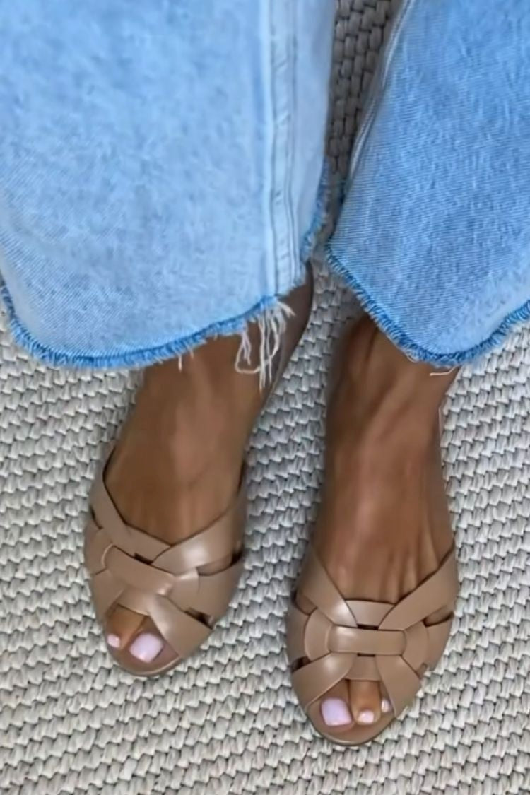 Bailarinas Peep Toe Trenzadas de Piel Sintética con Tiras Cruzadas y Talón Cerrado