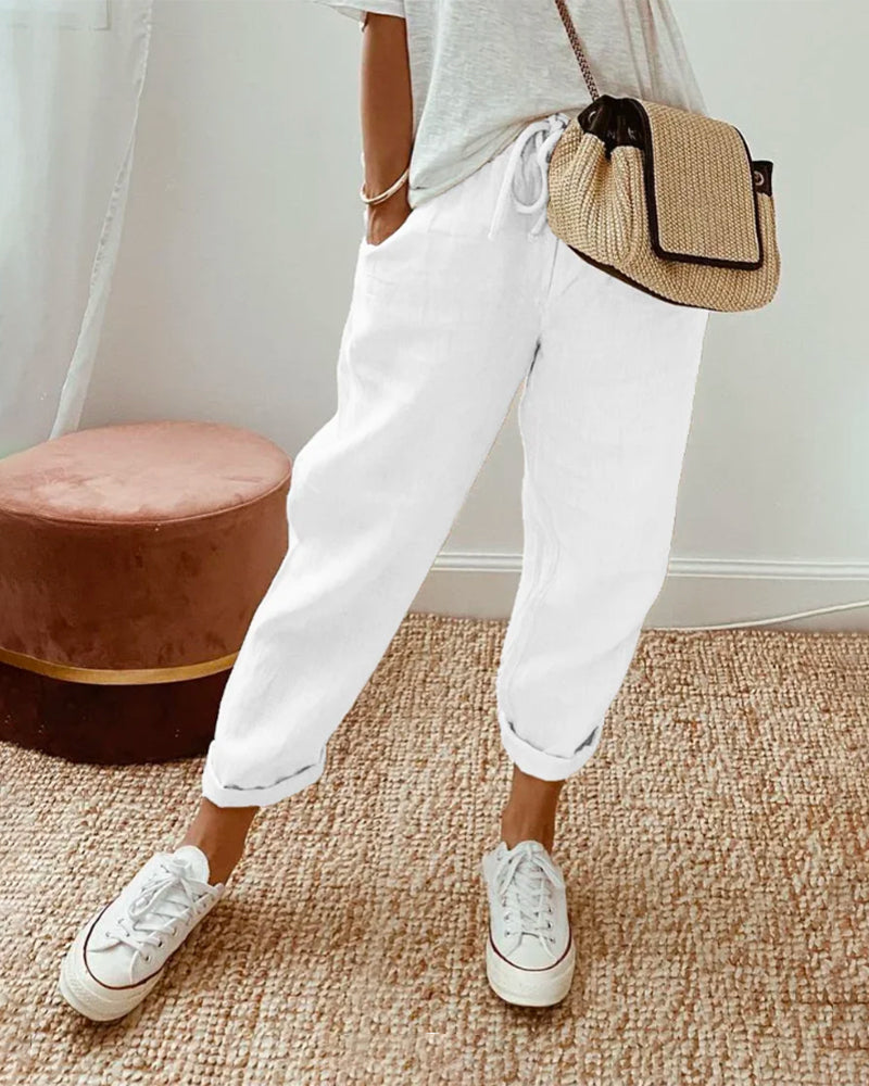 Lucie™ — Cotton and Linen-blend Flowy Trousers