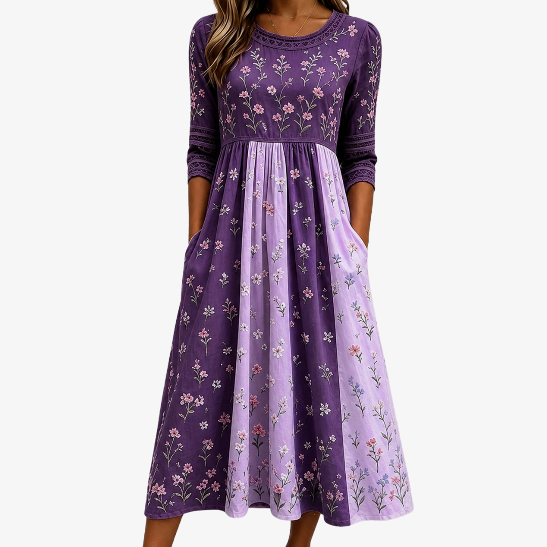 Lavender Wildflower Paneled Midi Dress