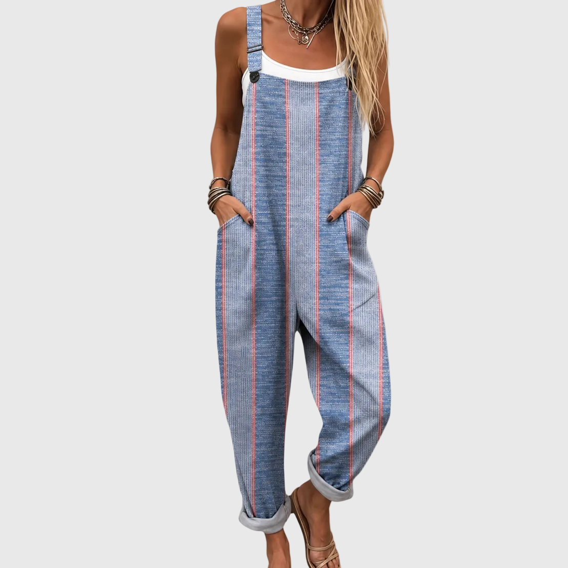 Striped navy blue dungarees