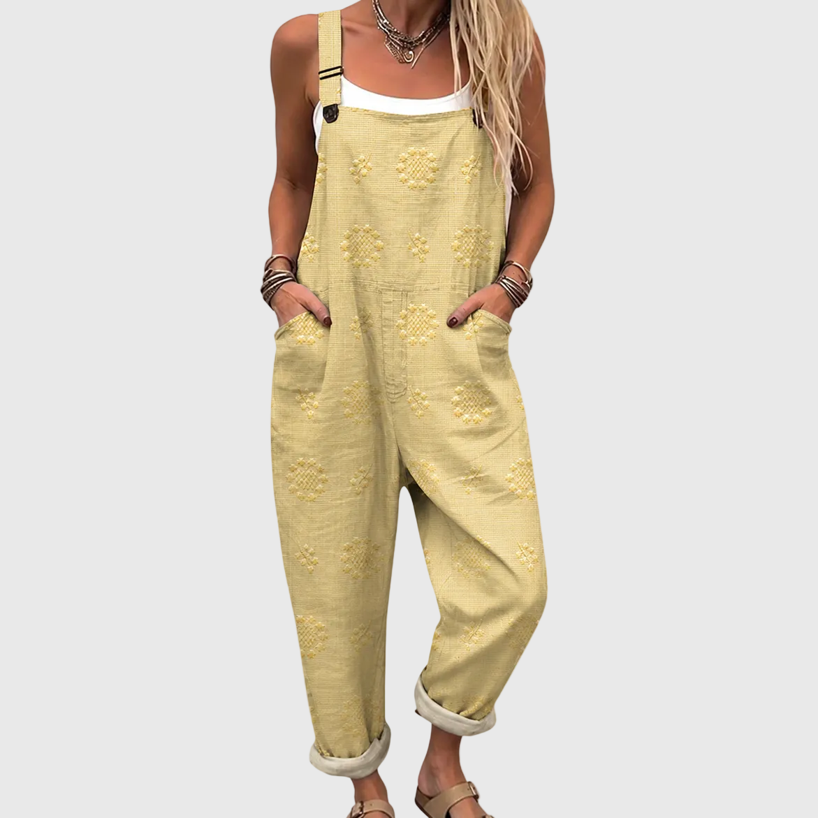 Loose yellow Macarena overalls