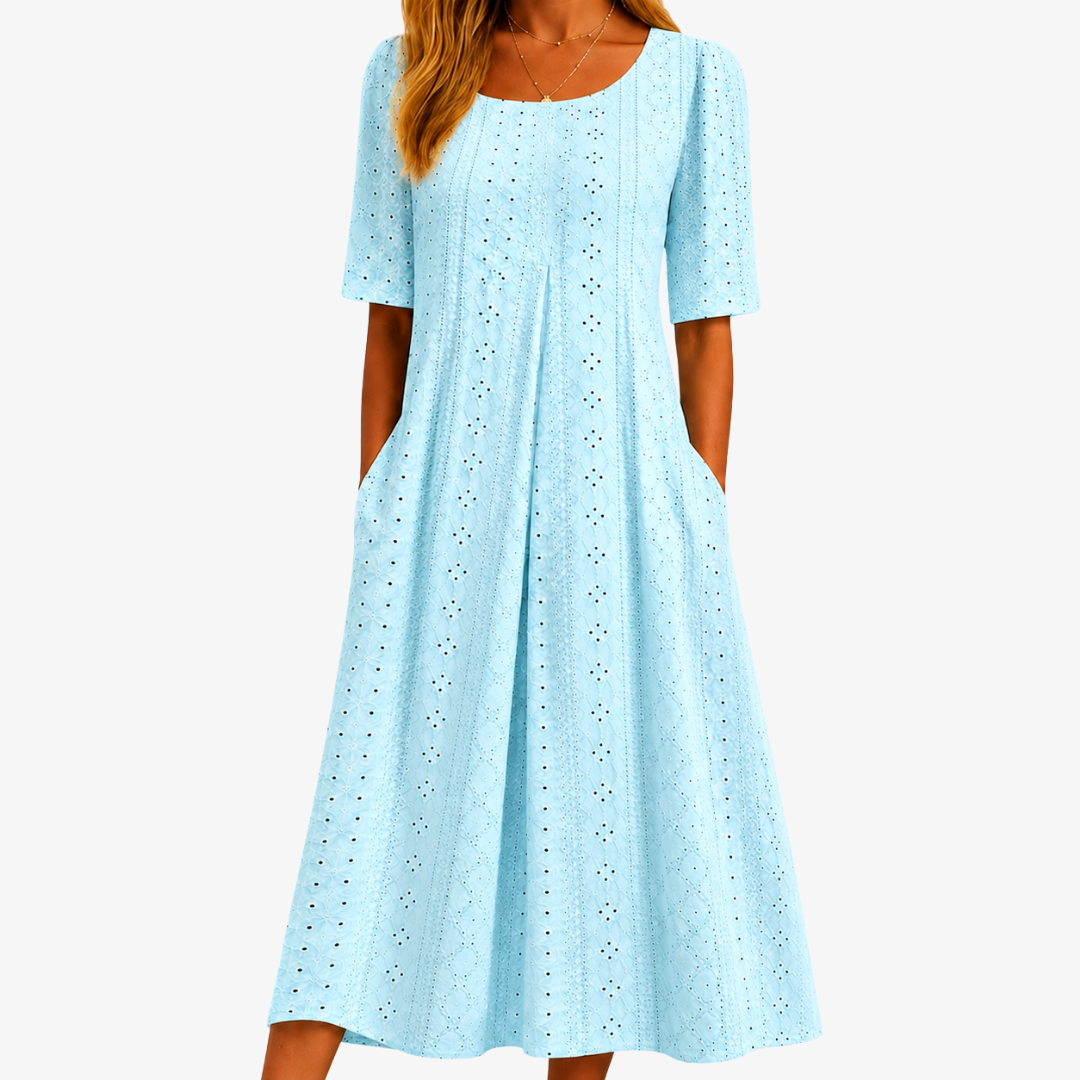Sky Blue Midi Dress with Cutouts and Pockets