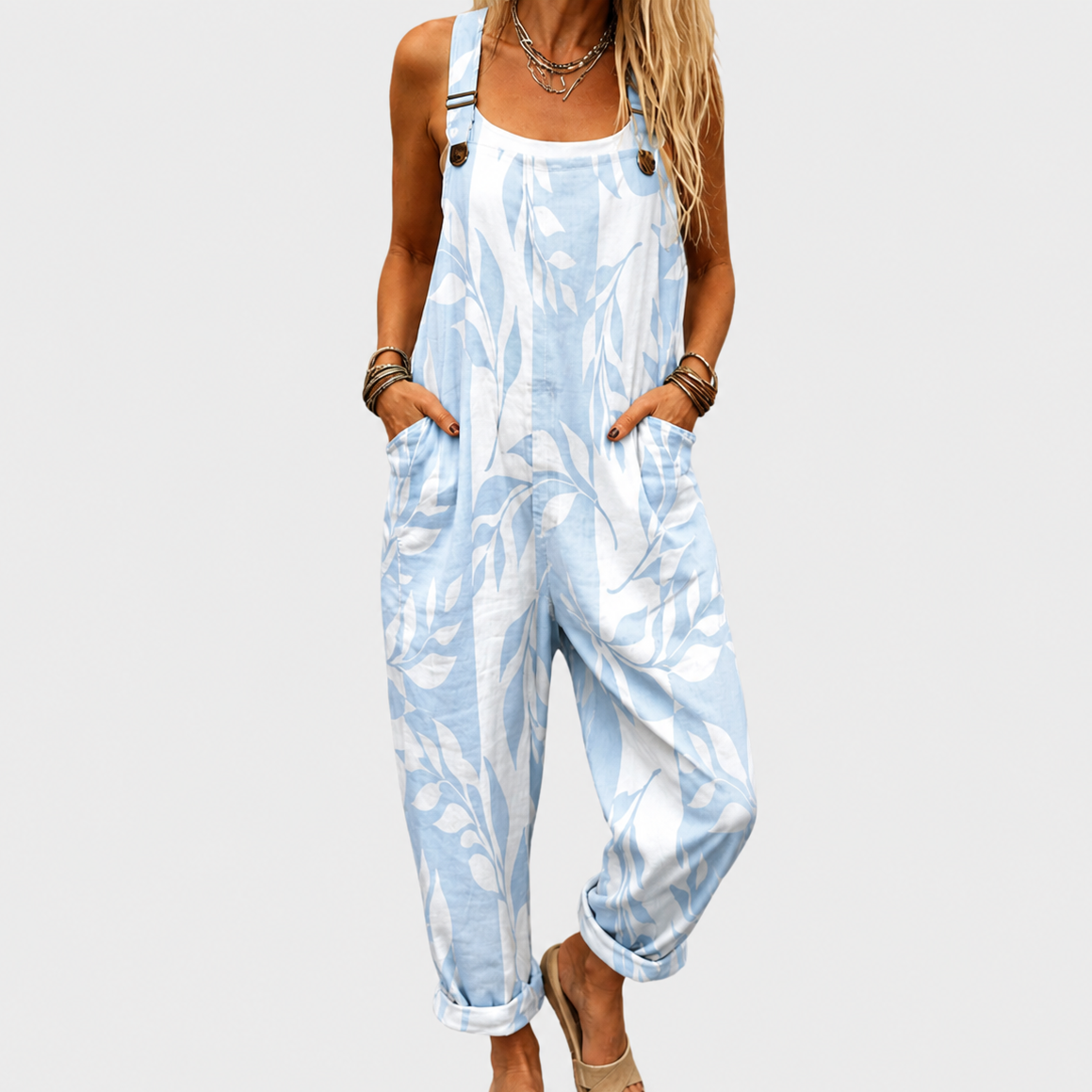 Light blue printed Marisol overalls