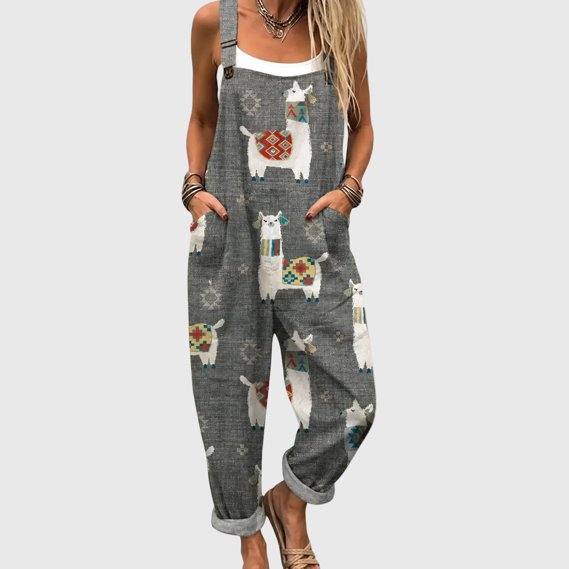Grey Consuelo dungarees with flames