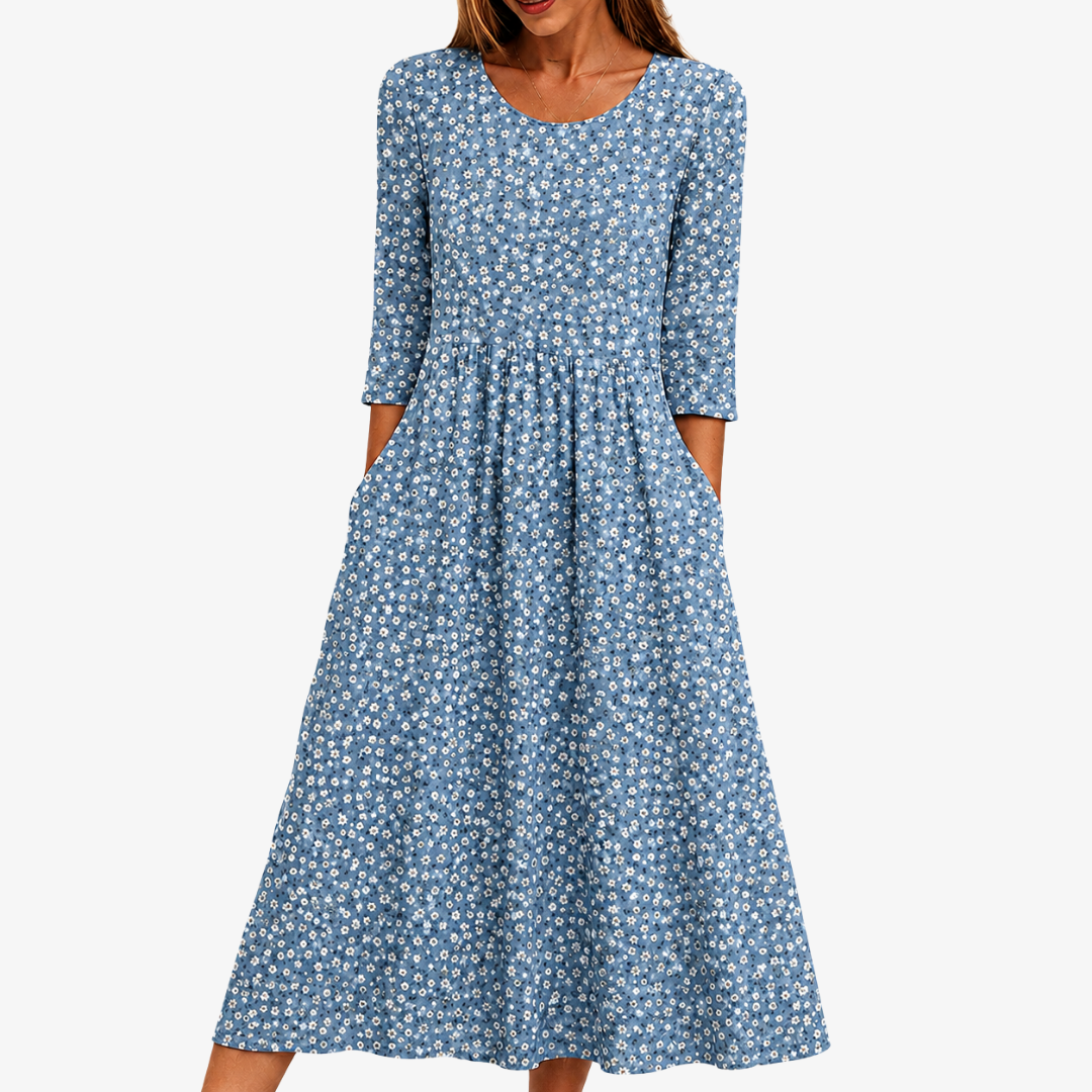 Easy-to-Wear Blue Floral Midi Dress