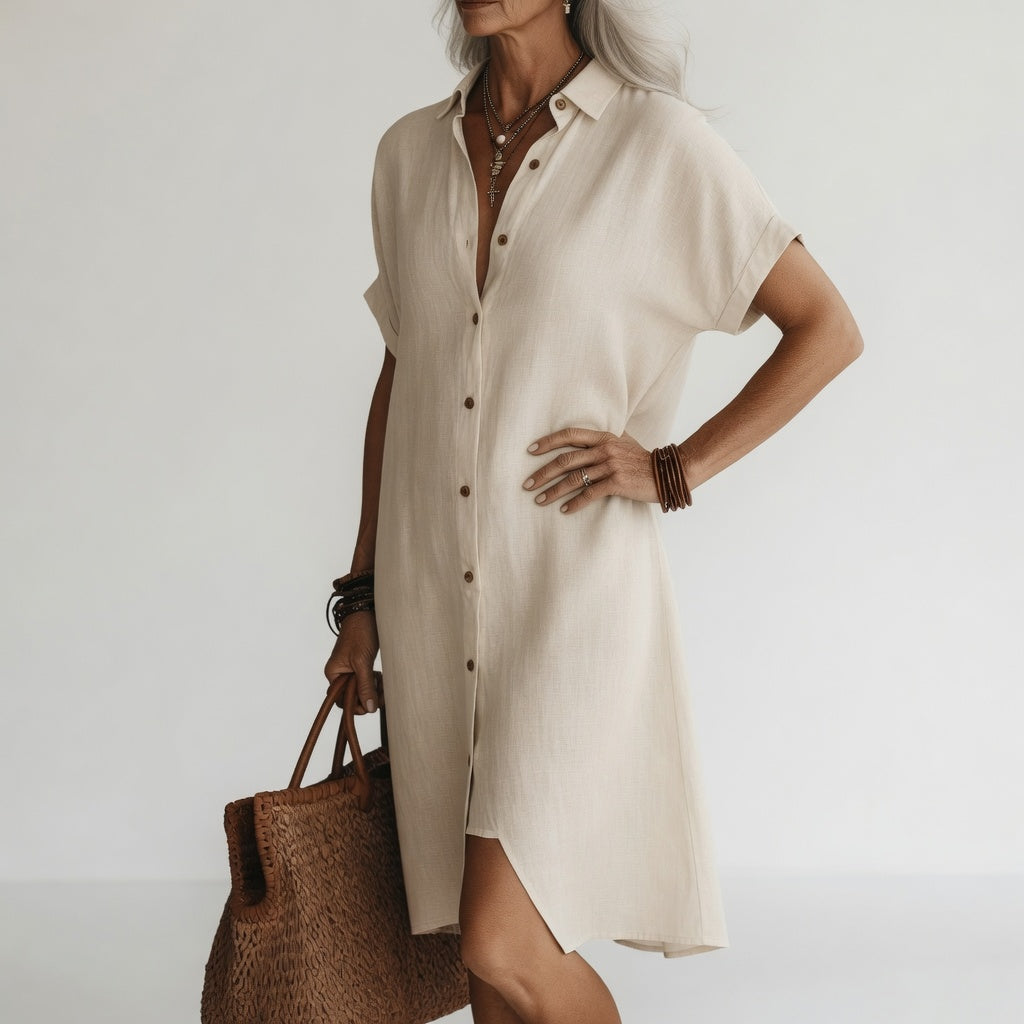 Timéa™ — Breathable midi shirt dress, Parisian elegance