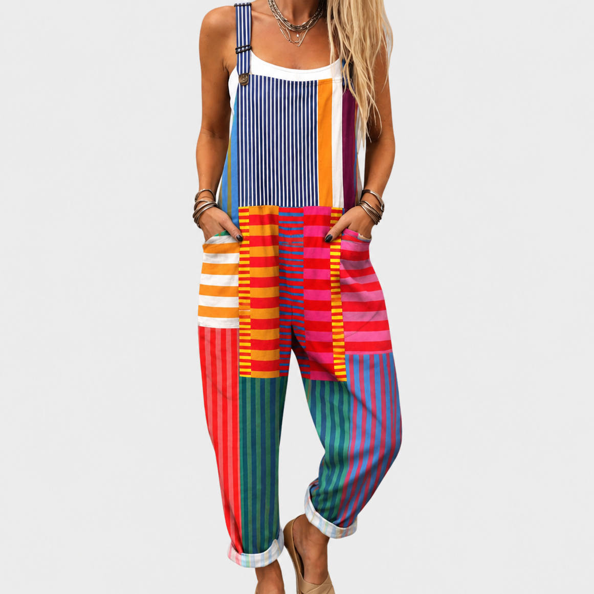 Multicolor printed dungarees