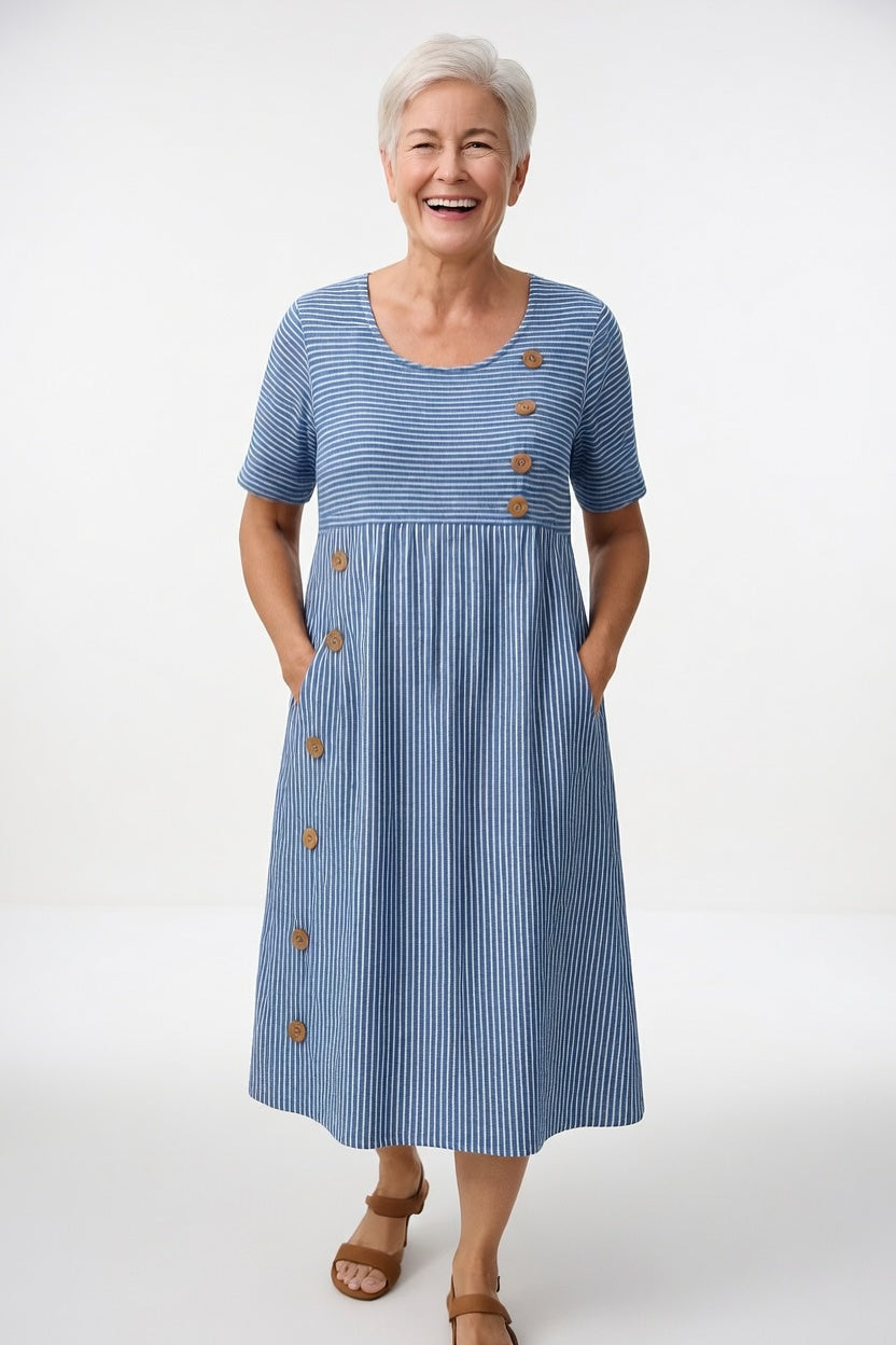 Linéora™ — Flowy Striped Dress with Summer Charm