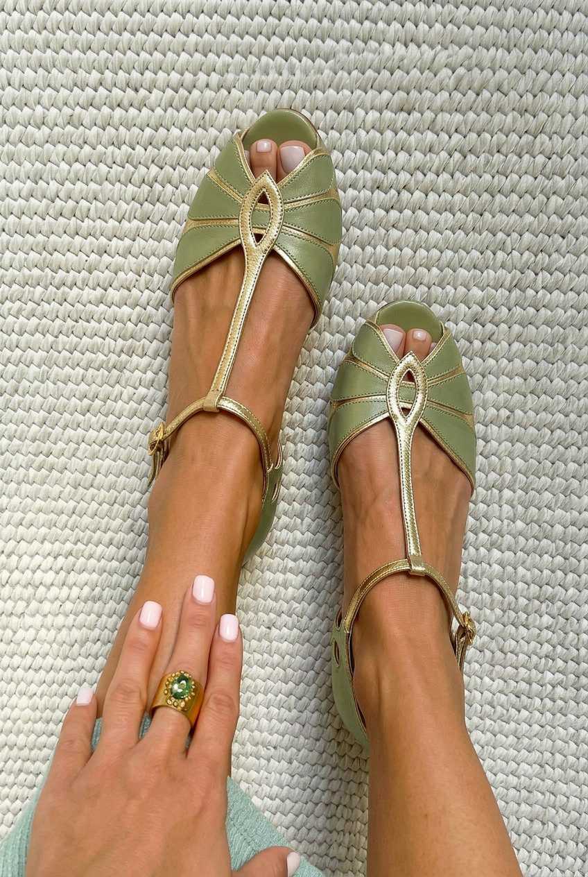 Cut-Out Peep Toe Block Heel T-Strap Shoes