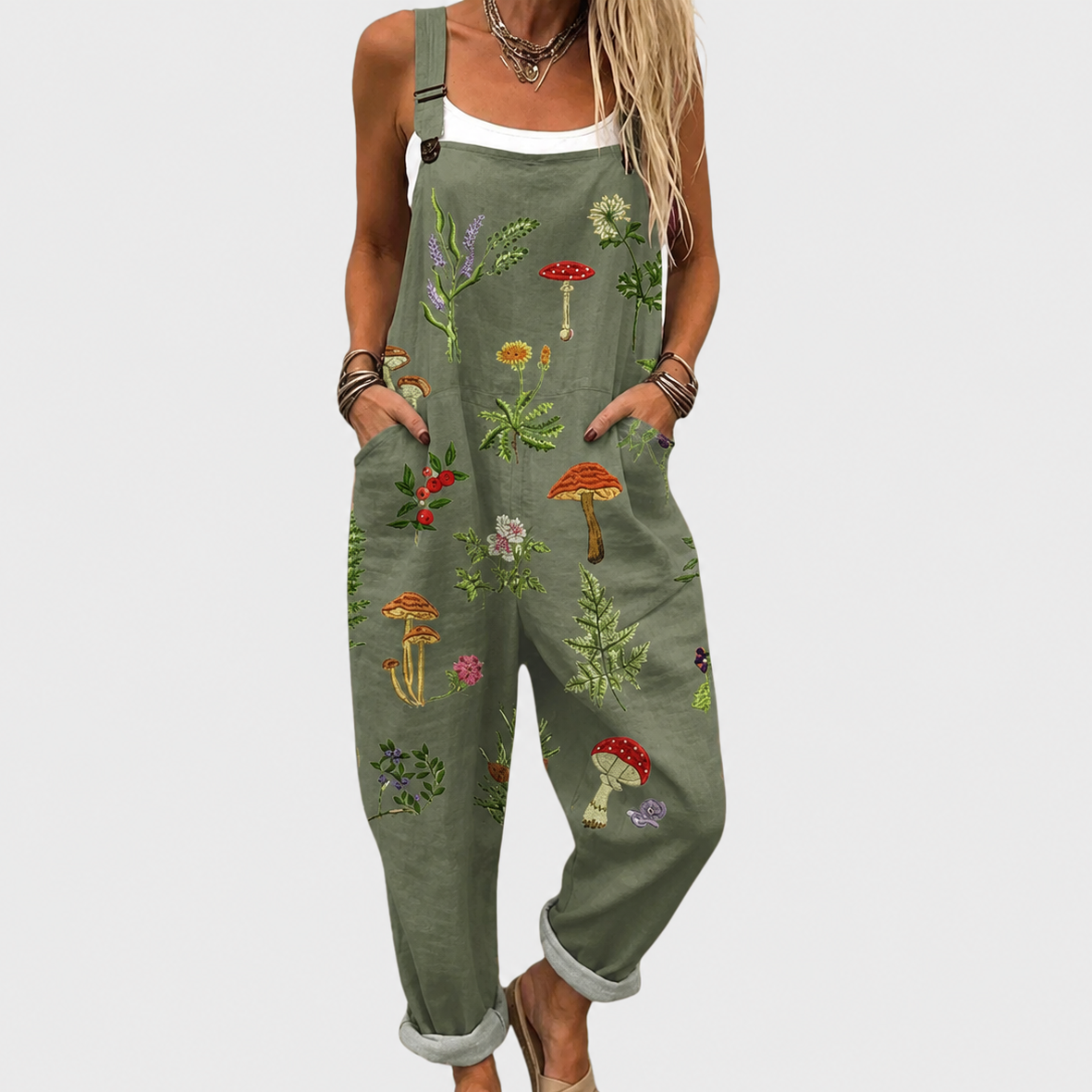 Nuria green printed dungarees