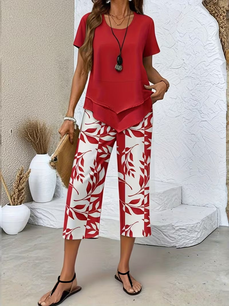 Avy™ | Casual Two-Piece Leaf Print Set