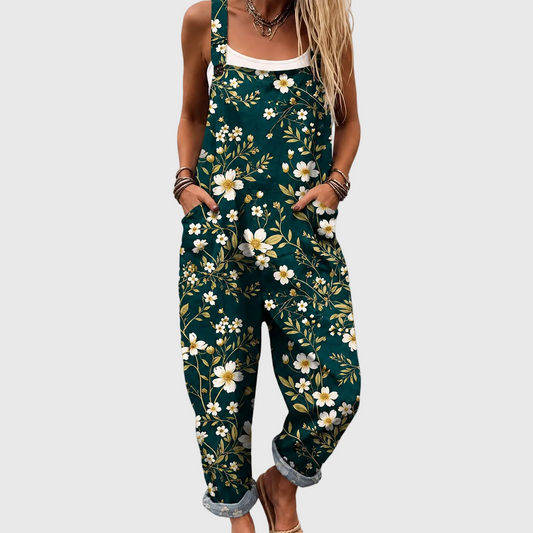 Fátima emerald green floral dungarees