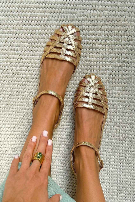 Closed Toe Cage Ankle Strap Flat Sandals