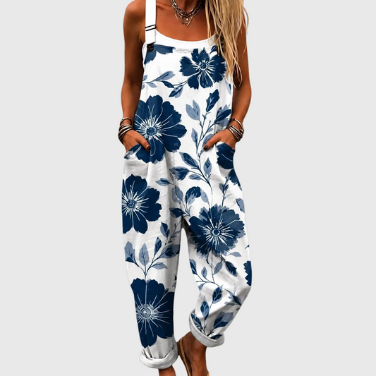 Indigo floral dungarees Lucia