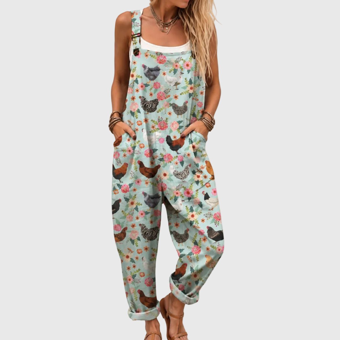 Emilia overalls with chickens and pockets