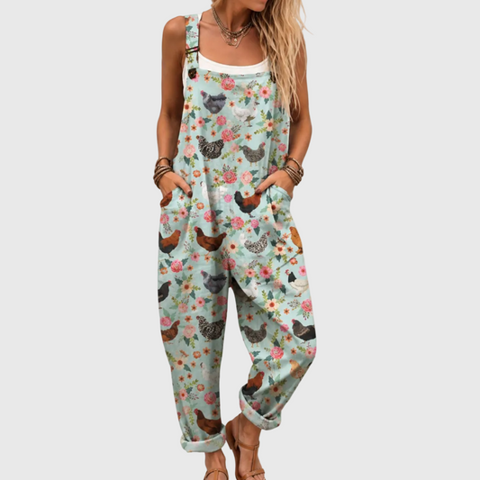 Emilia overalls with chickens and pockets