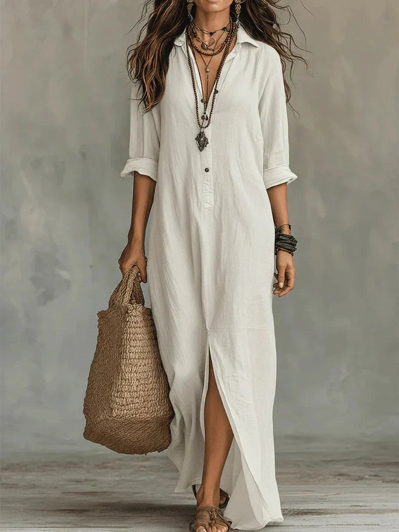 Celia™ | Loose Black Maxi Dress with Buttons