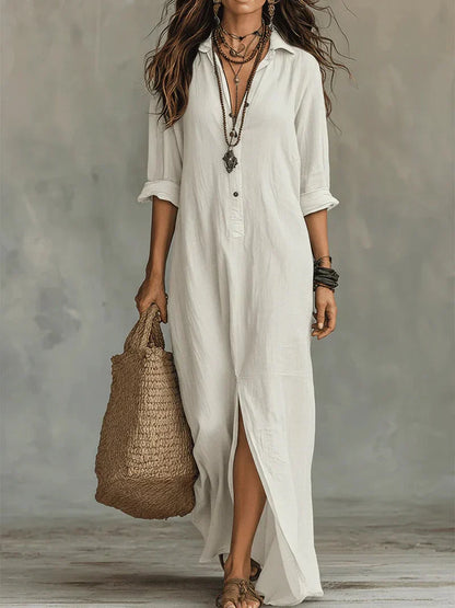 Celia™ | Loose Black Maxi Dress with Buttons