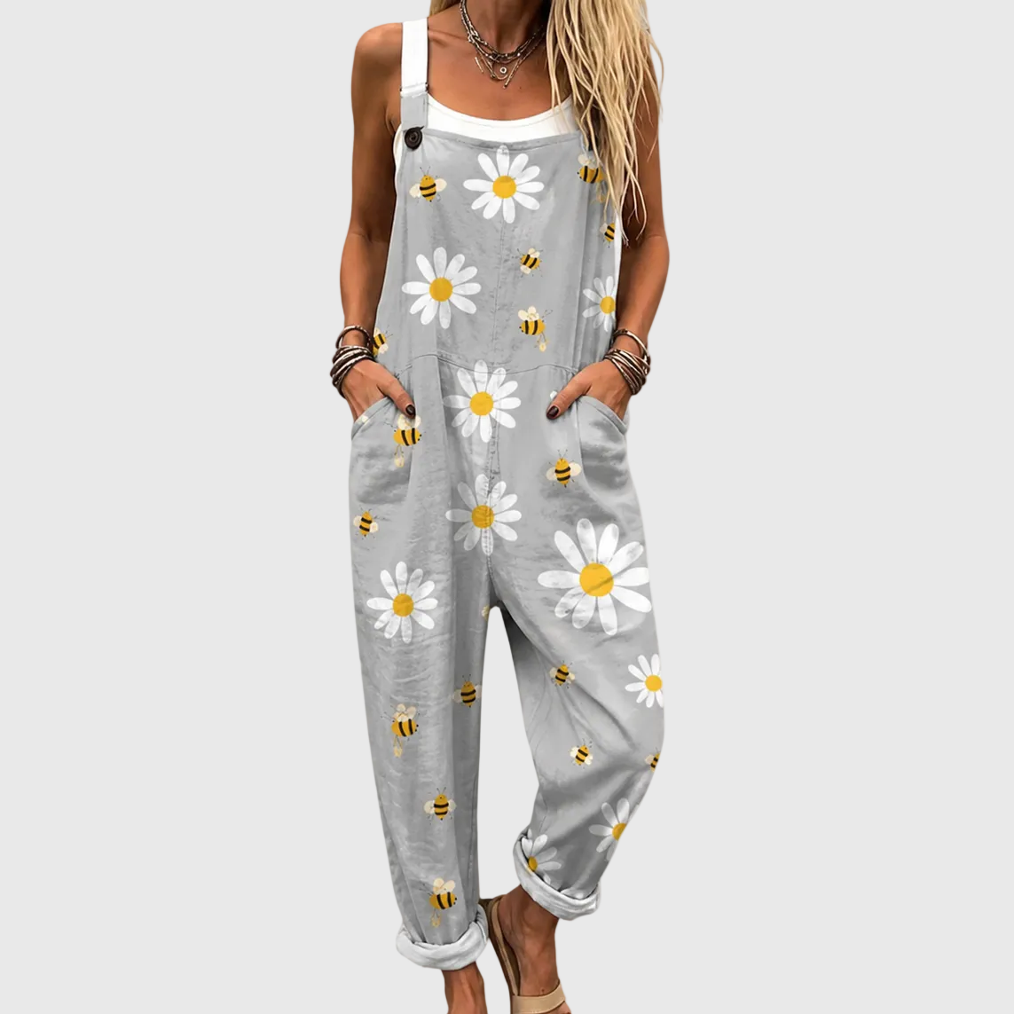 Margarita overalls with daisies and bees
