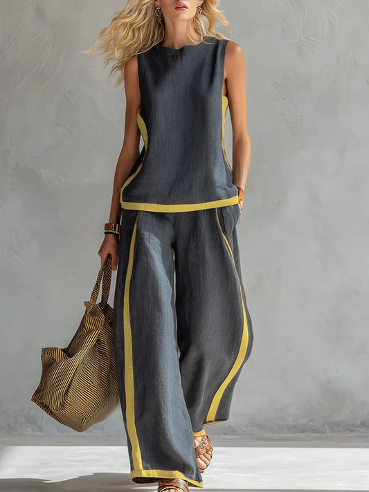 Úrsula | Elegant and Casual Vest and Pants Set with Two-Tone Details