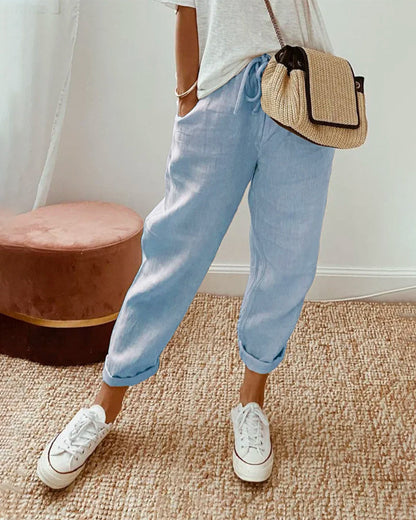 Lucie™ — Cotton and Linen-blend Flowy Trousers