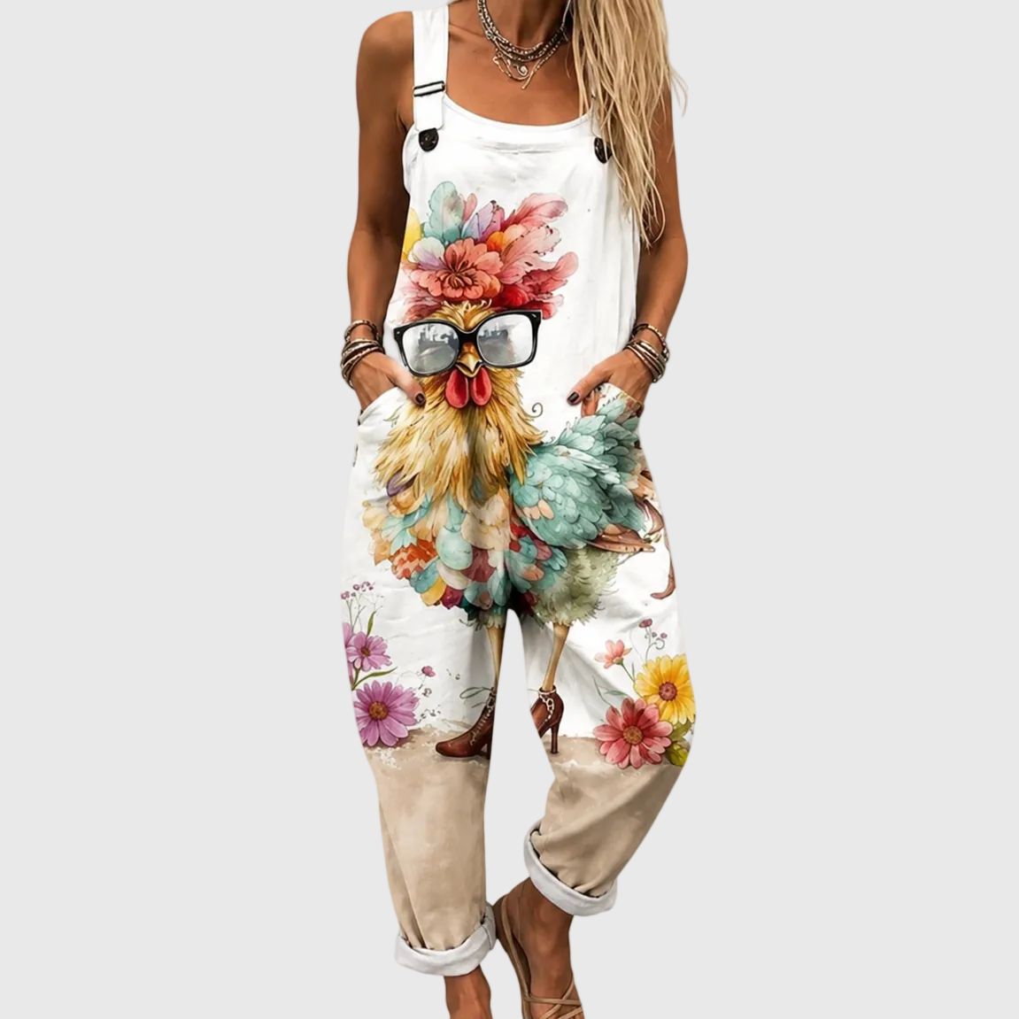 Pure overall with flowers and chickens