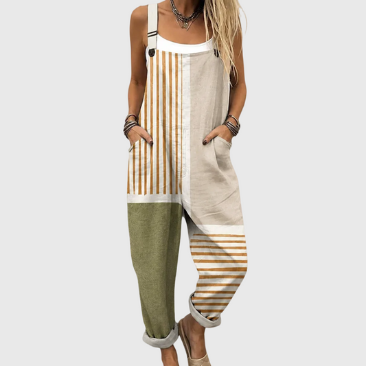 Beige printed dungarees
