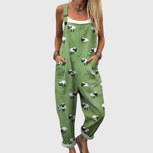 Vicenta green printed dungarees