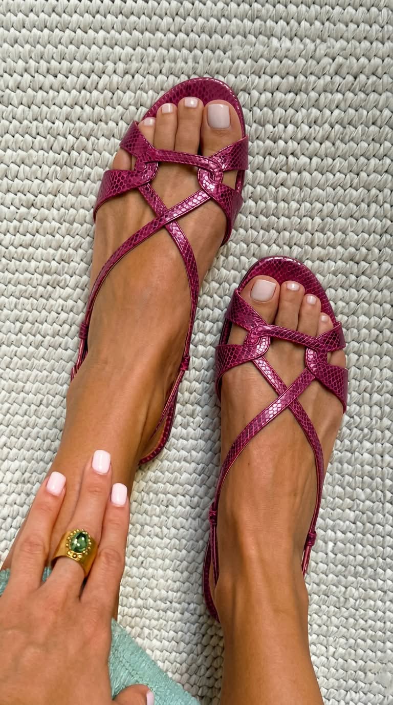 Bronze Snake Effect Flat Open Toe Slingback Sandals