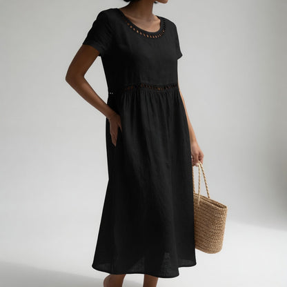 Pernelle™ — 100% embroidered cotton midi dress, gentle femininity