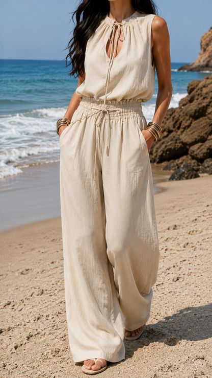 Boho Jumpsuit White Sand