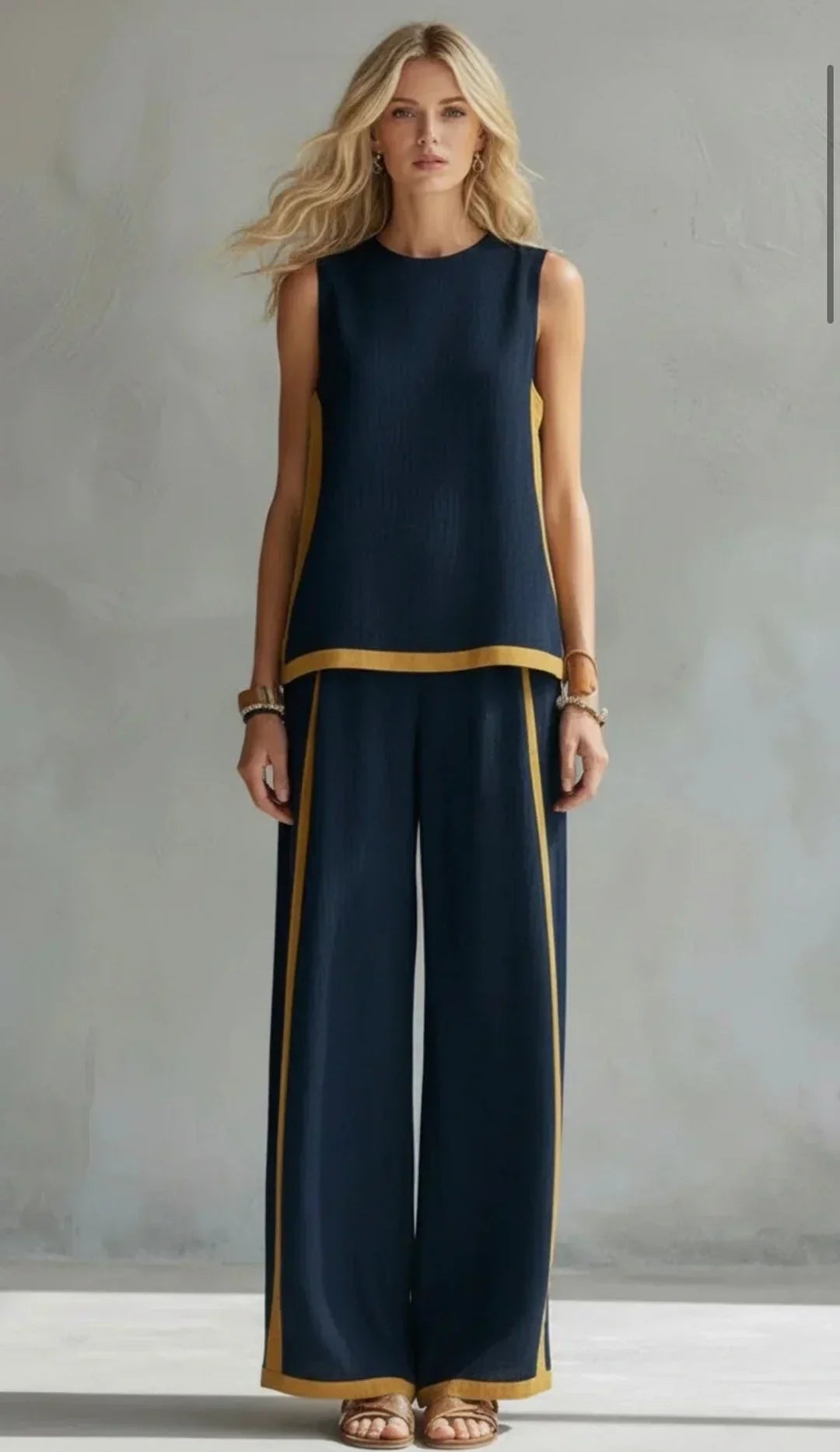 Ursula | Chic-Casual Vest and Pants Set with Two-Tone Finishes