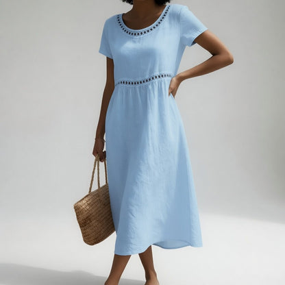 Pernelle™ — 100% embroidered cotton midi dress, gentle femininity