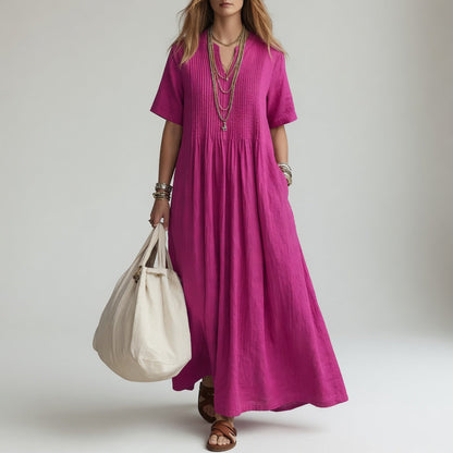 Pélagie™ — Long cotton dress, V-neck, summer freedom