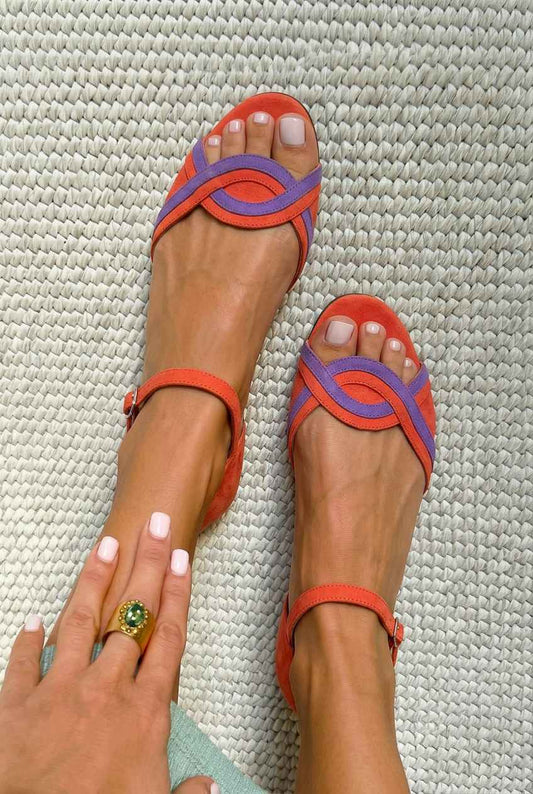 Open Toe Ankle Strap Flat Suede Sandals
