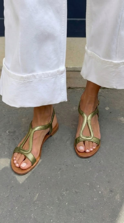 Metallic Cut-Out Flat Gold Slingback Sandals