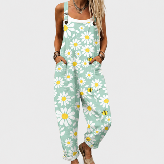 Light blue patterned overalls
