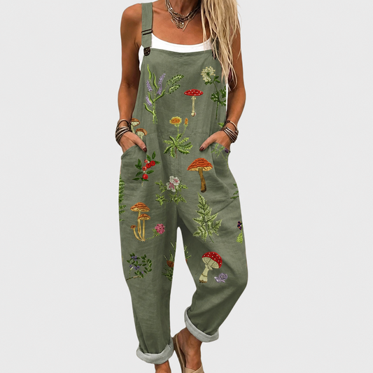 Nuria green printed dungarees
