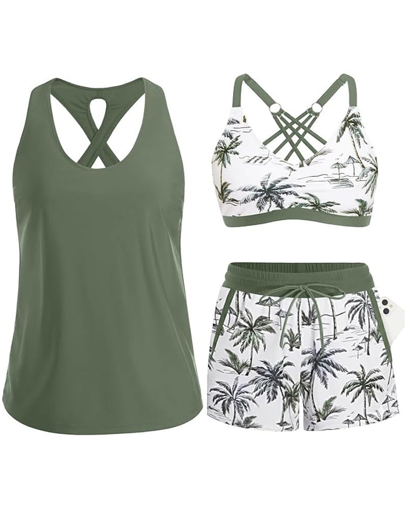 Maren | Three-Piece Tankini, Bikini, and Sarong Set