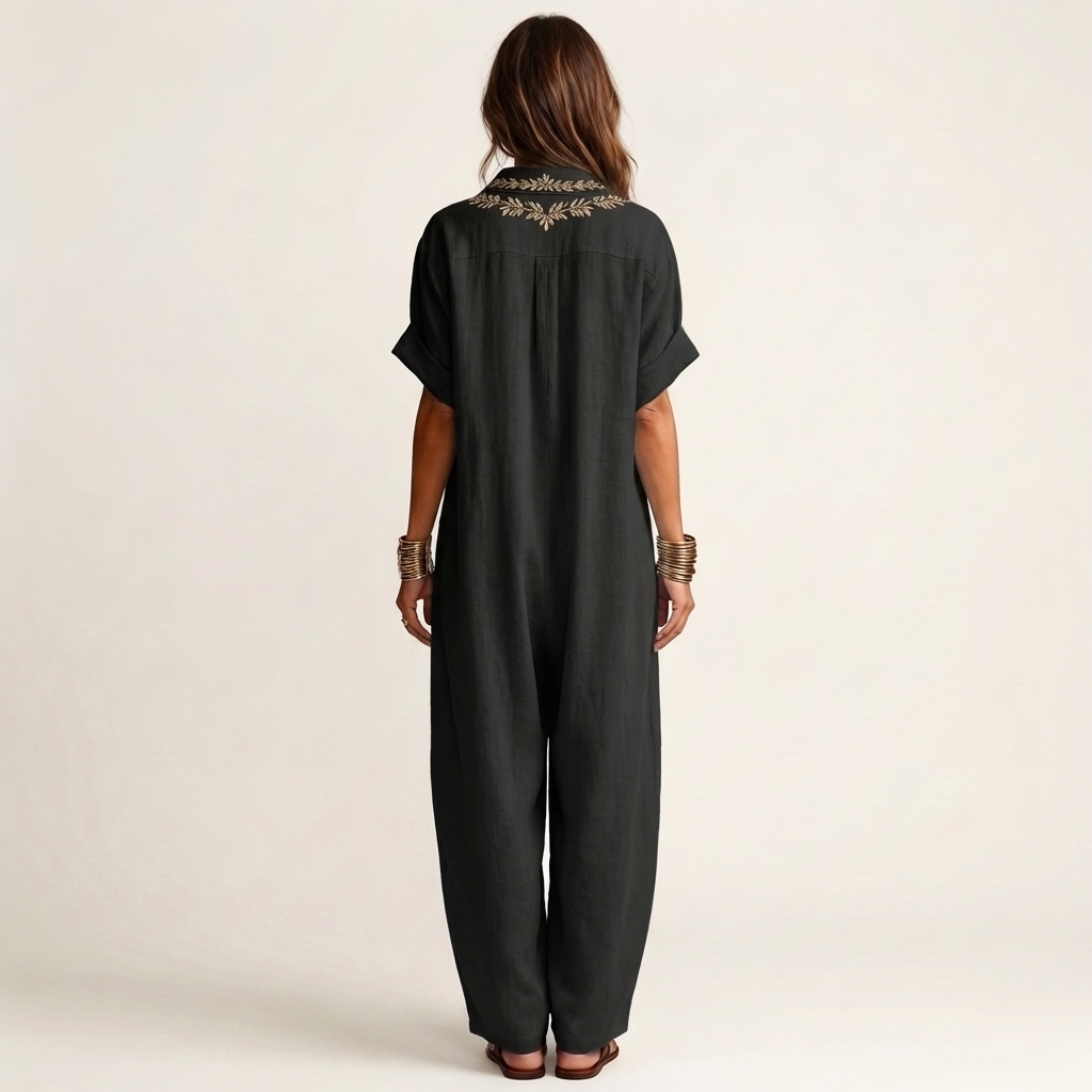 Petra | Embroidered V-Neck Linen Maxi Dress