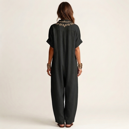 Petra | Embroidered V-Neck Linen Maxi Dress