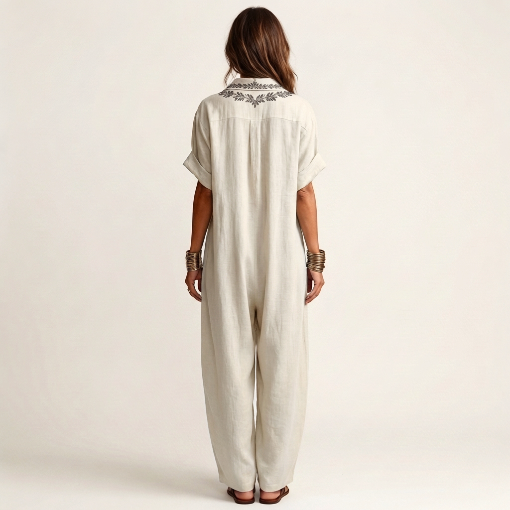 Petra | Embroidered V-Neck Linen Maxi Dress