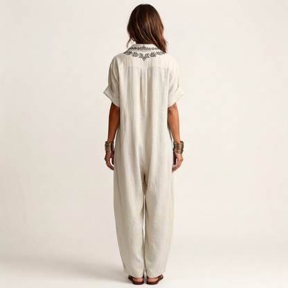 Petra | Embroidered V-Neck Linen Maxi Dress