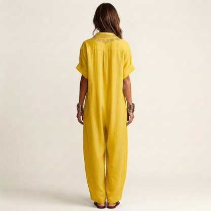 Petra | Embroidered V-Neck Linen Maxi Dress