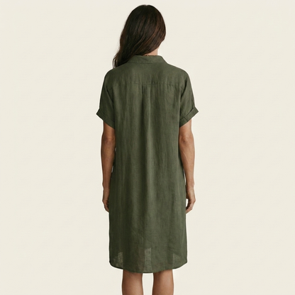 Florencia | Vestido Camisero Midi en Algodón y Lino con Puños Remangados